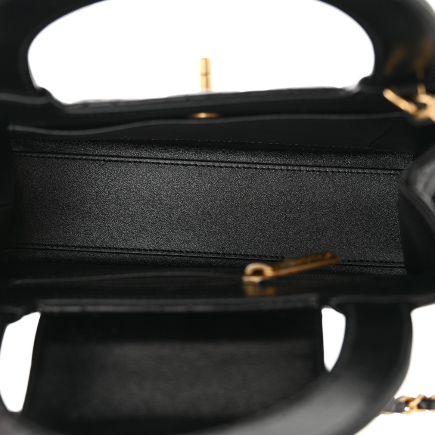 Shiny Aged Calfskin Quilted Nano Kelly Shopper Black