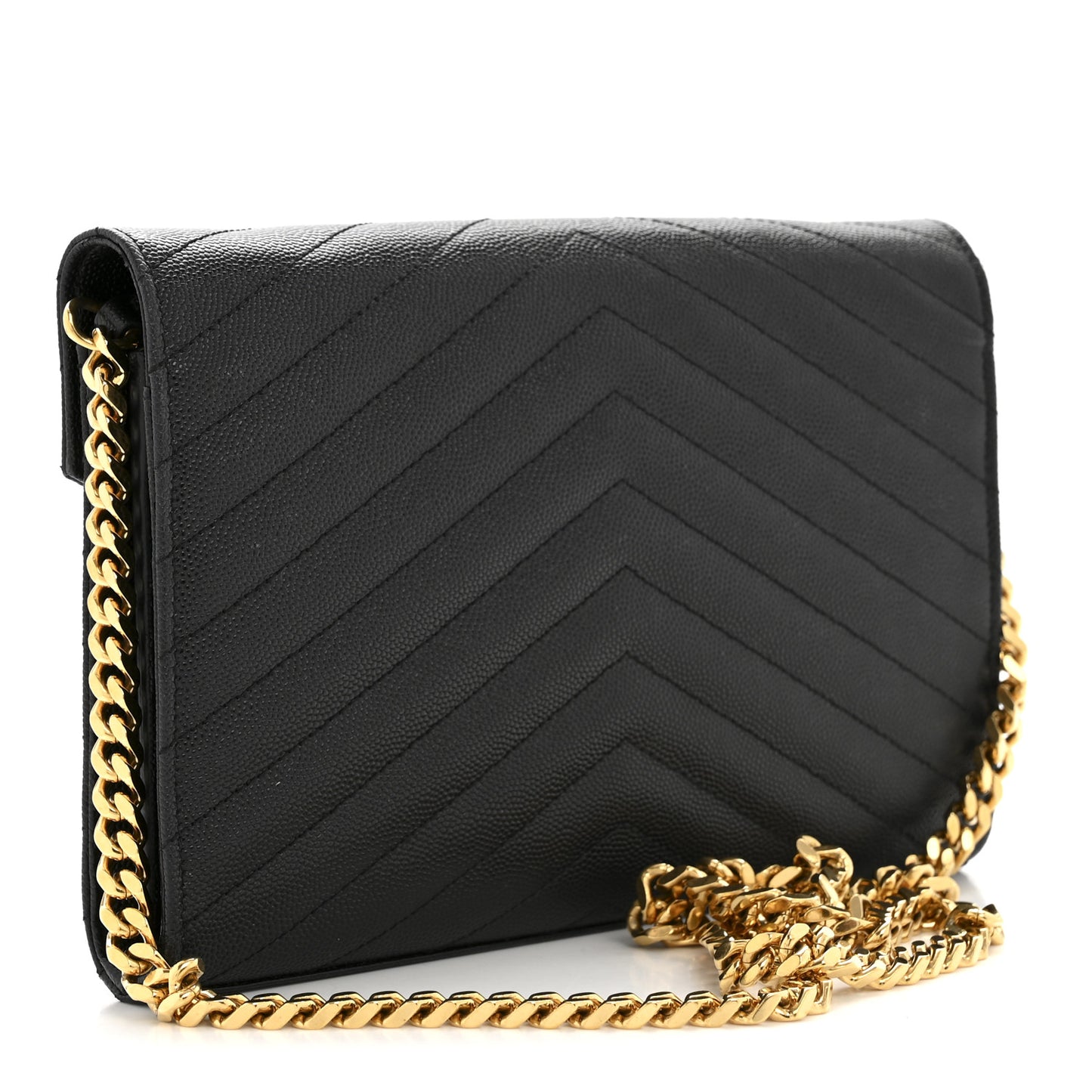 Grain De Poudre Matelasse Chevron Monogram Chain Wallet Black