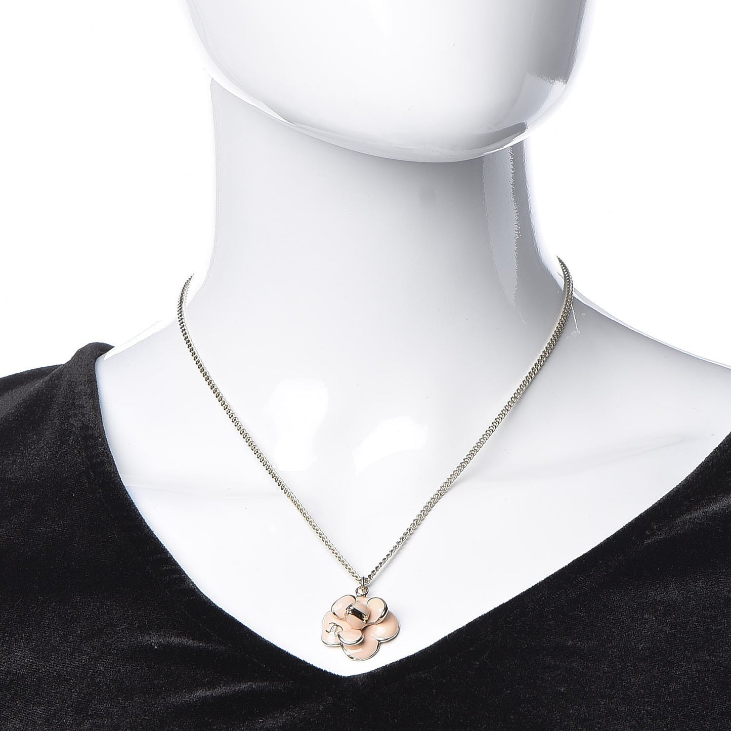 Enamel CC Camellia Pendant Necklace Gold Pink