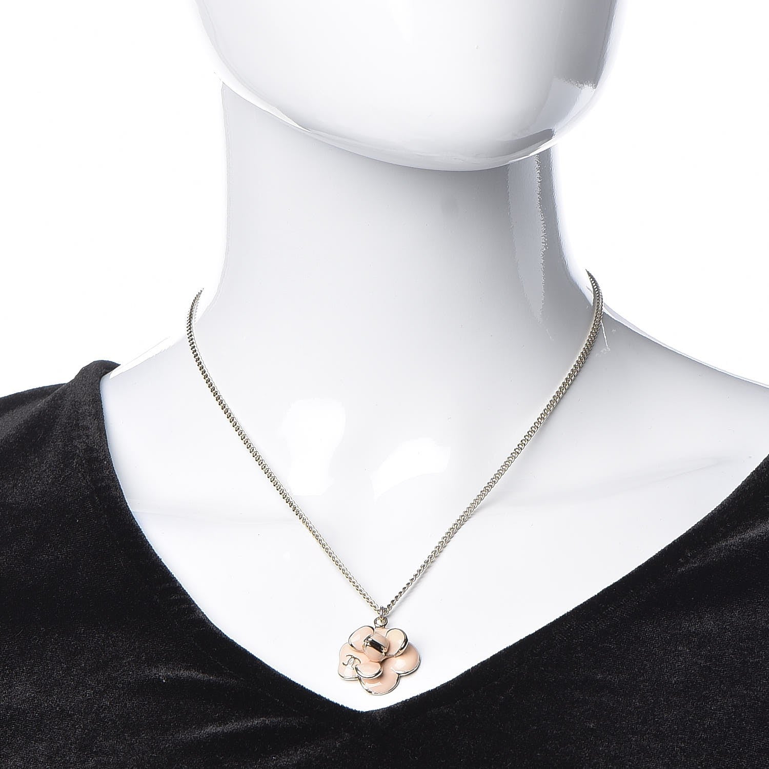 Chanel Enamel CC Camellia Pendant Necklace Gold Pink 2 of 6