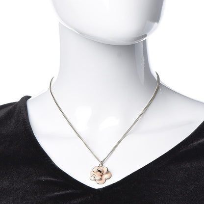 Chanel Enamel CC Camellia Pendant Necklace Gold Pink 2 of 6