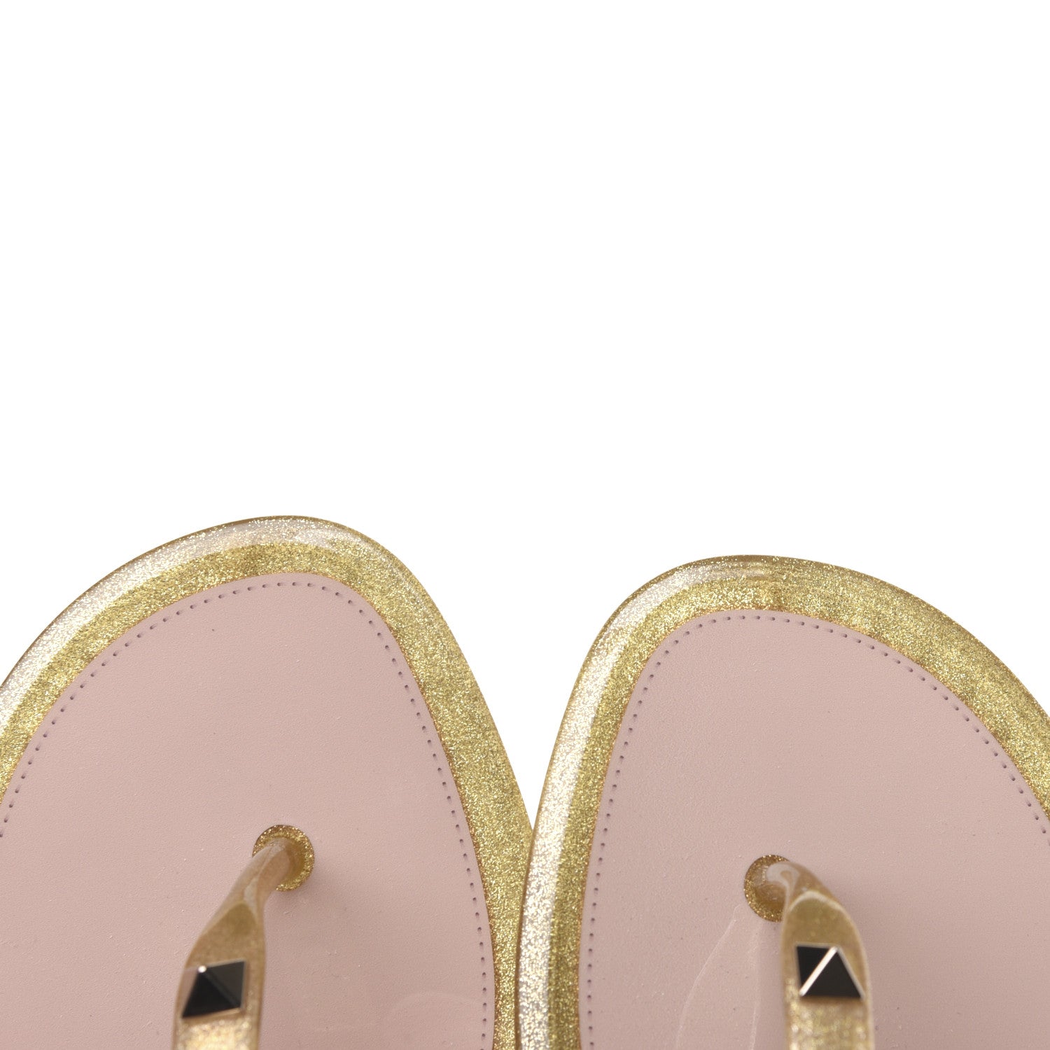 Valentino Garavani PVC Jelly Glitter Rockstud Caged Flat Thong Sandals 36 Oro 12 of 12