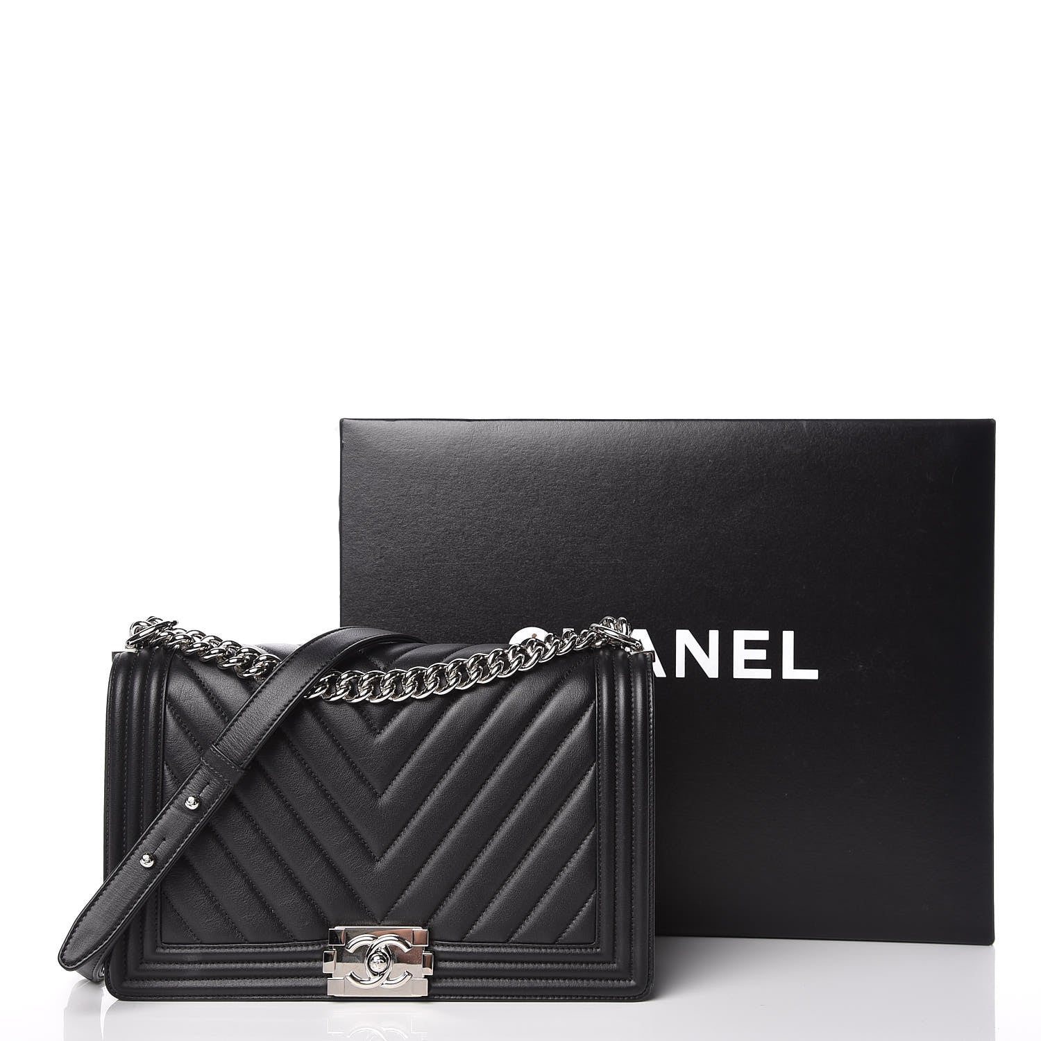 Chanel Lambskin Chevron Quilted New Medium Boy Flap Black 11 of 11