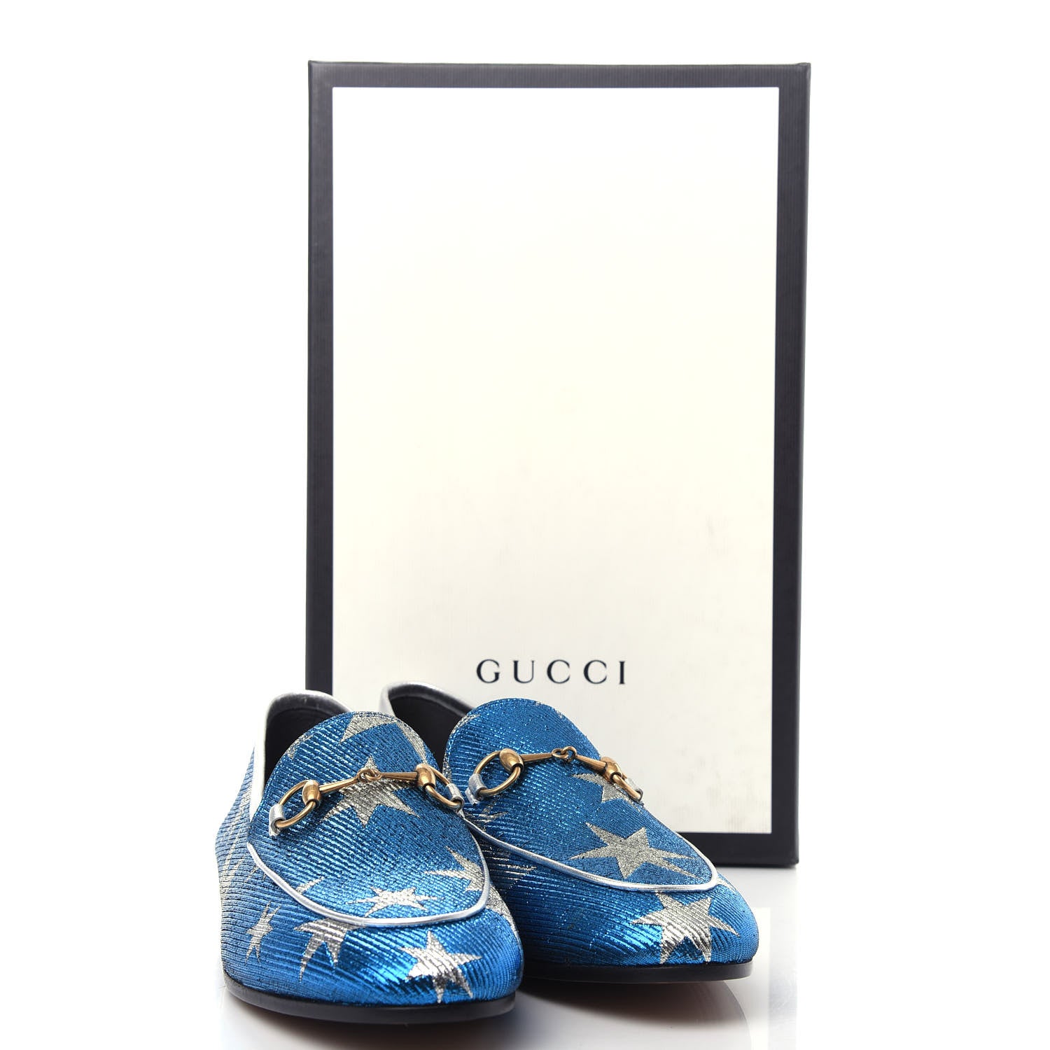 Gucci Lurex Calfskin Starry Sky Womens Jordaan Loafers 38.5 Bluette Silver 11 of 11