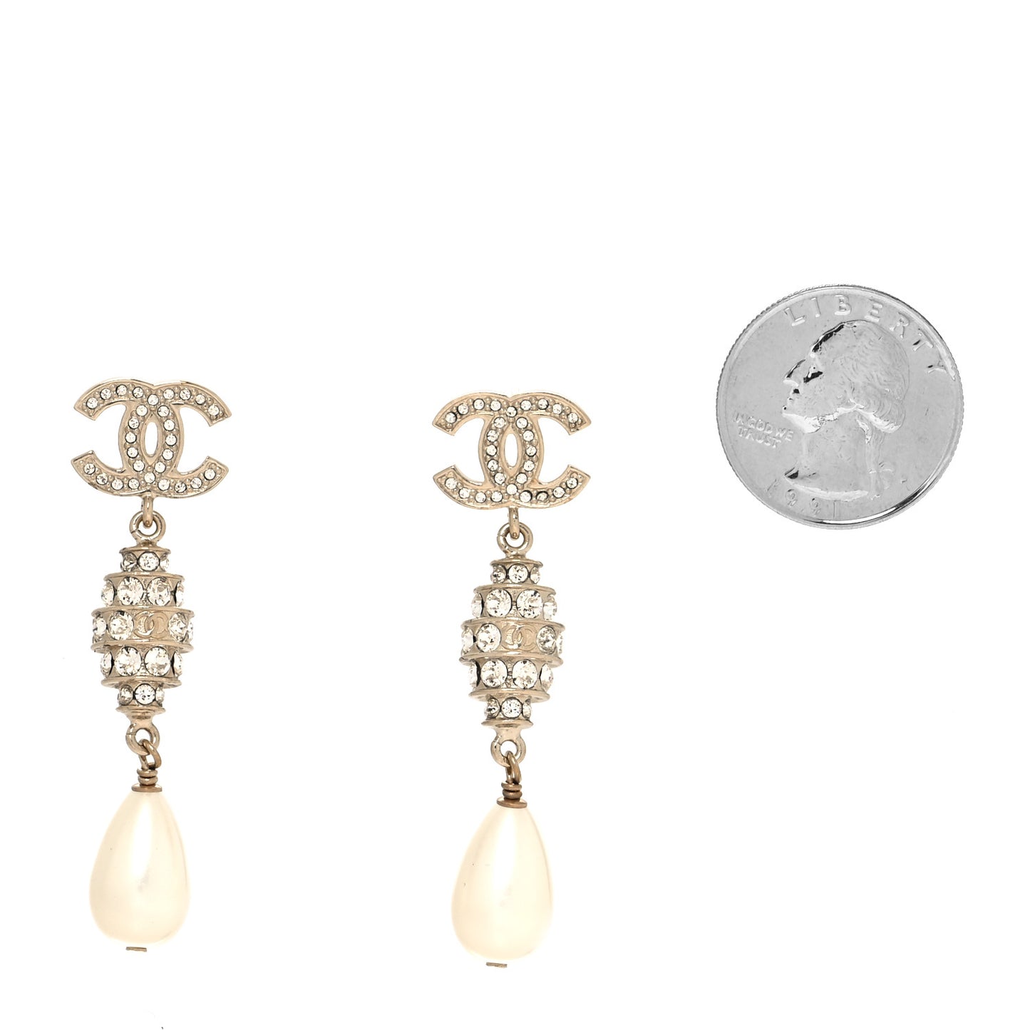 Crystal Pearl CC Drop Earrings Gold