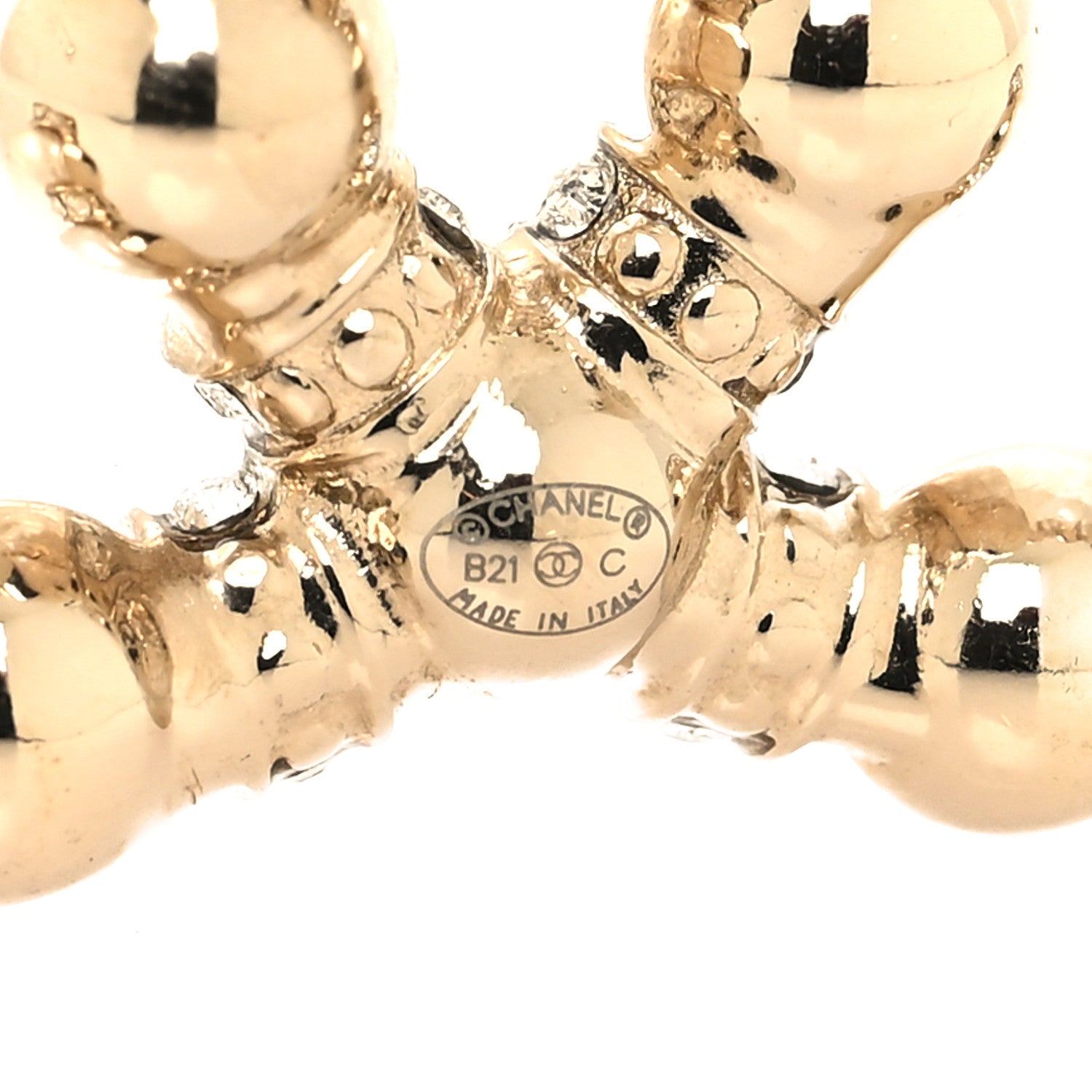 Chanel Pearl Crystal Nefertiti CC Drop Earrings Gold 4 of 5