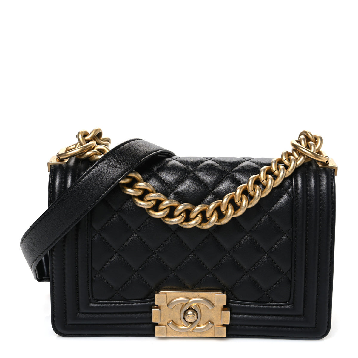 Calfskin Quilted Small Boy Flap Black