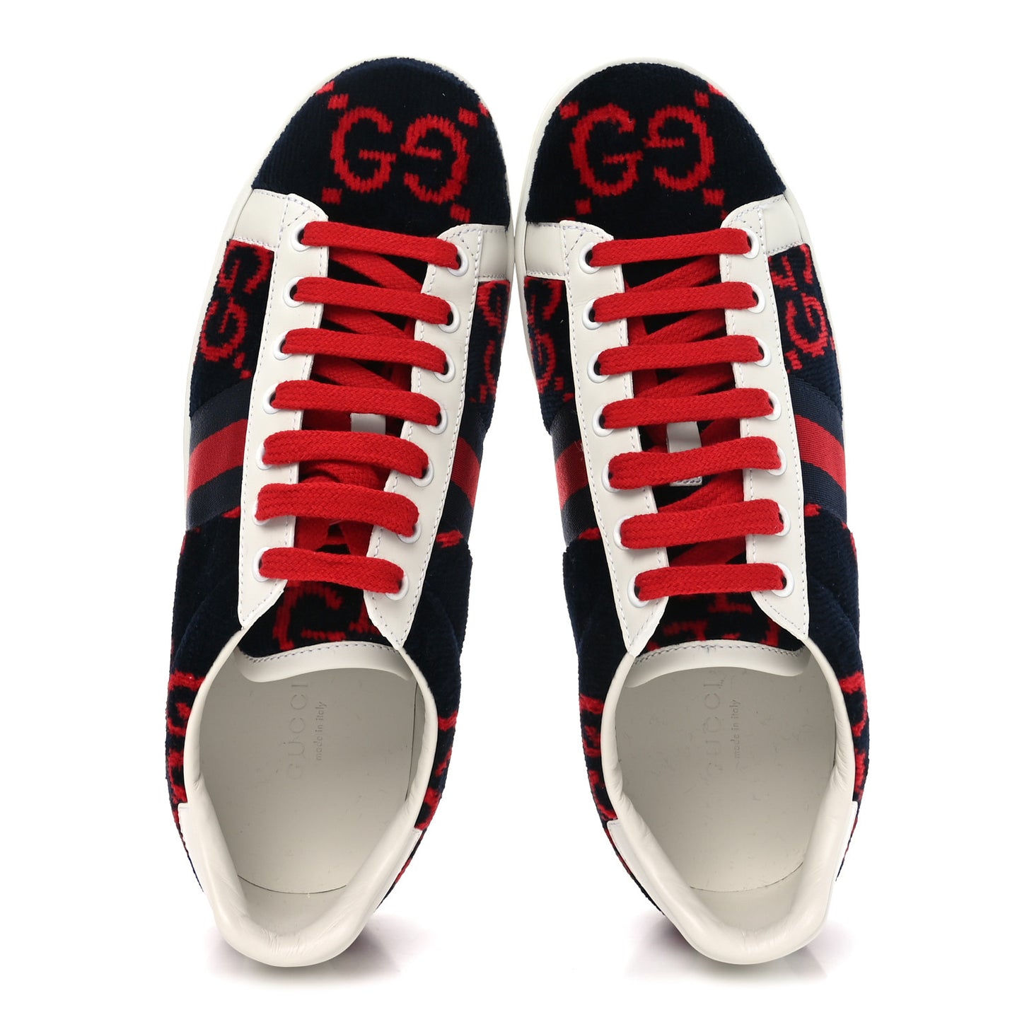 Terry Cloth GG Monogram Web Womens Ace Sneakers 37.5 Blue Red