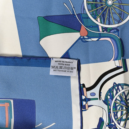 Hermes Silk Voitures Exquises Scarf 90 Bleu Jean Aqua White 3 of 5