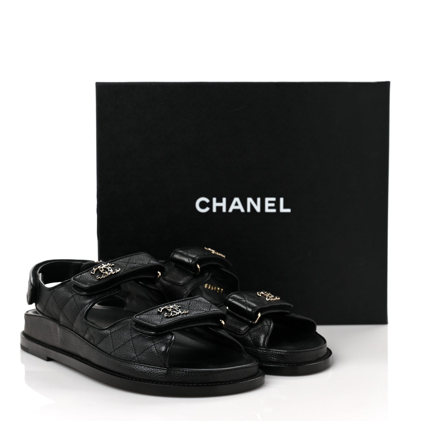 Grained Calfskin Velcro Dad Sandals 39 Black