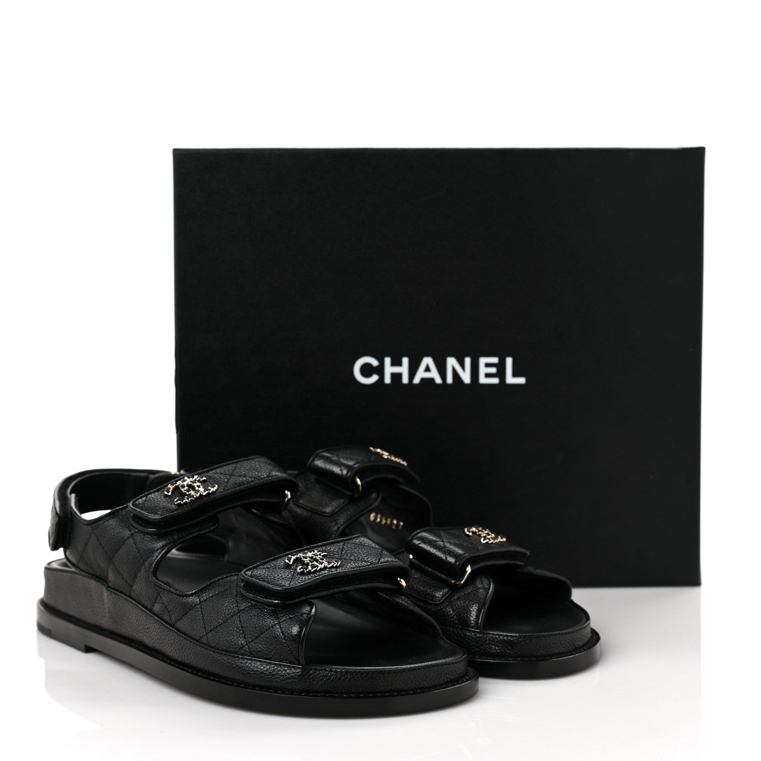 Chanel Grained Calfskin Velcro Dad Sandals 39 Black 9 of 9