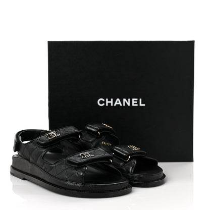 Chanel Grained Calfskin Velcro Dad Sandals 39 Black 9 of 9