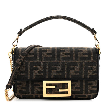 Fendi Fabric Jacquard FF 1974 Mini Baguette Tobacco Moro Black 1 of 11