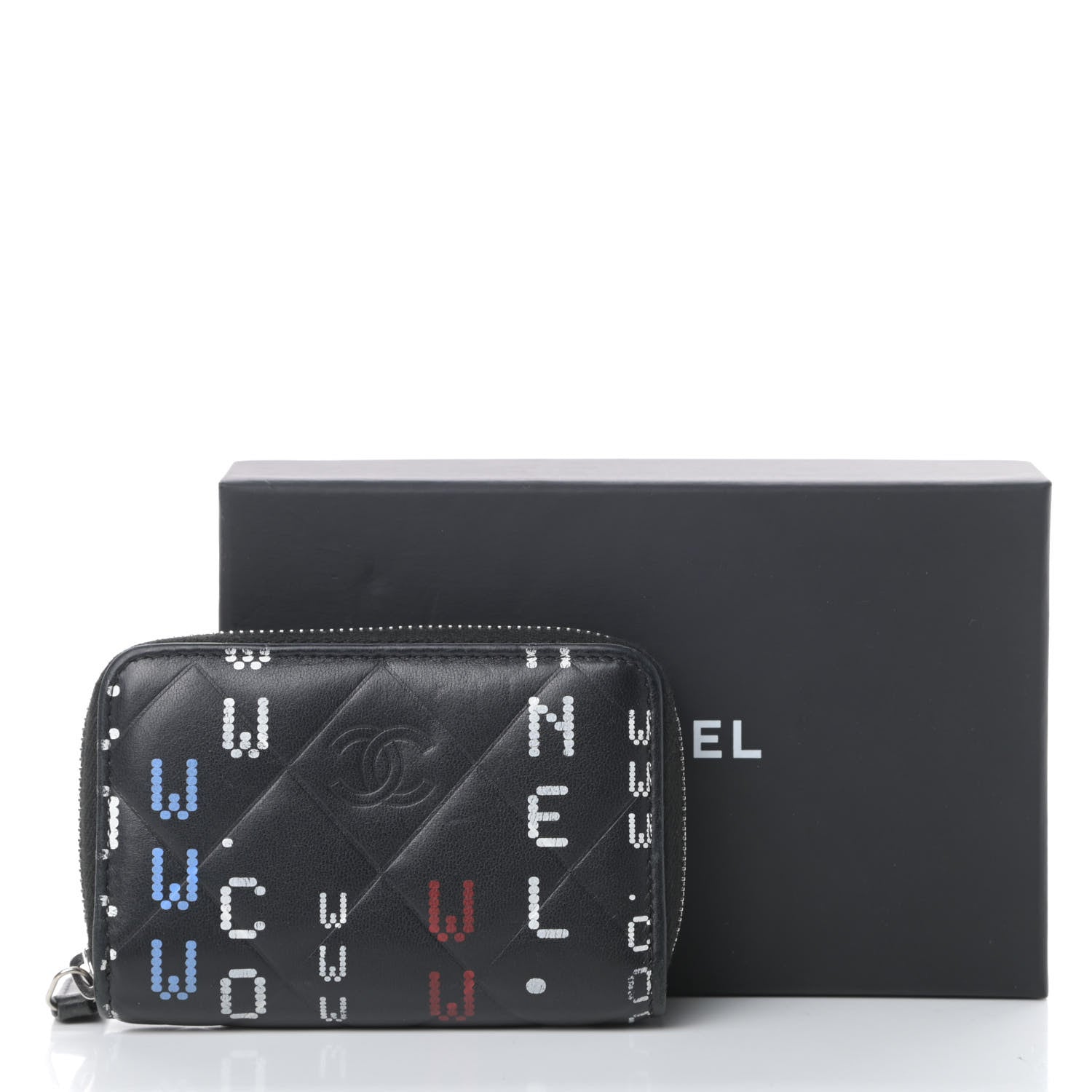 Chanel Lambskin Quilted Data Center Zip Around Coin Purse Wallet Black 9 of 9