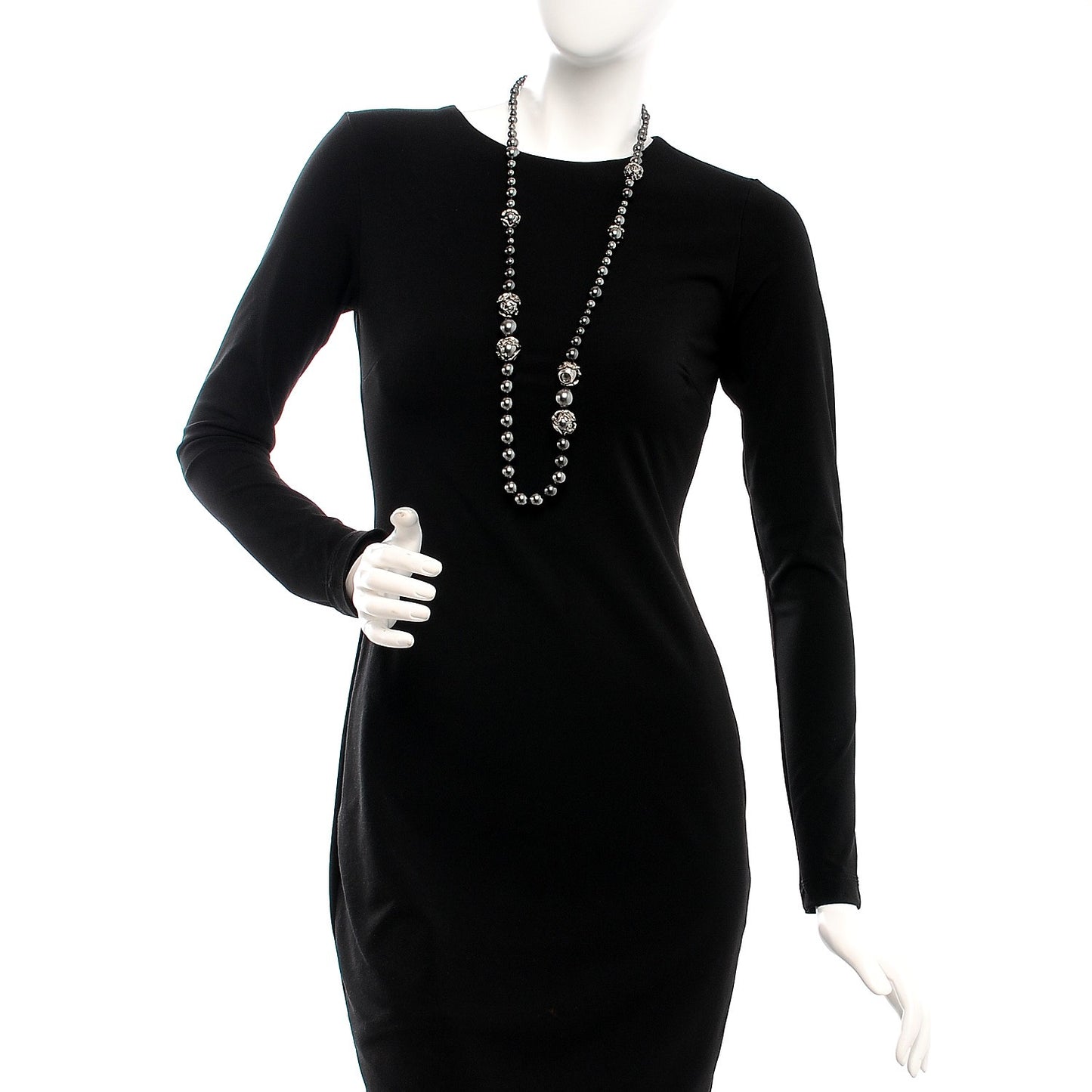 Graduated Pearl Crystal CC Long Necklace