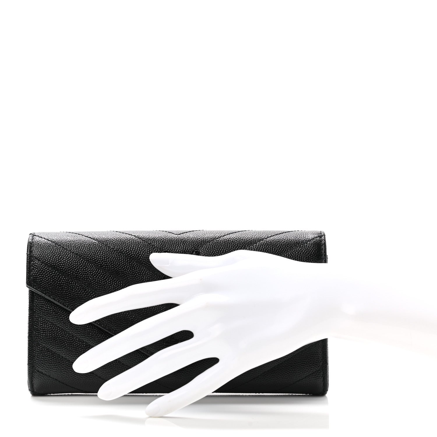 Saint Laurent Grain De Poudre Matelasse Chevron Monogram Flap Wallet Black 2 of 9