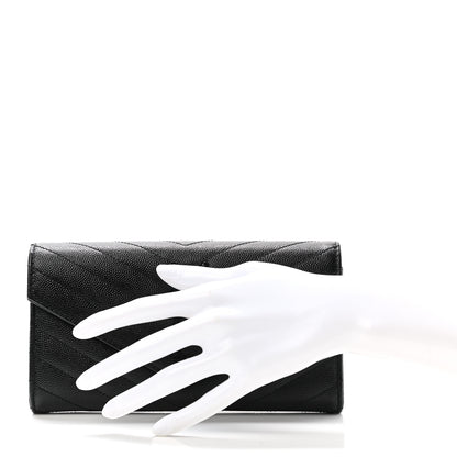 Saint Laurent Grain De Poudre Matelasse Chevron Monogram Flap Wallet Black 2 of 9