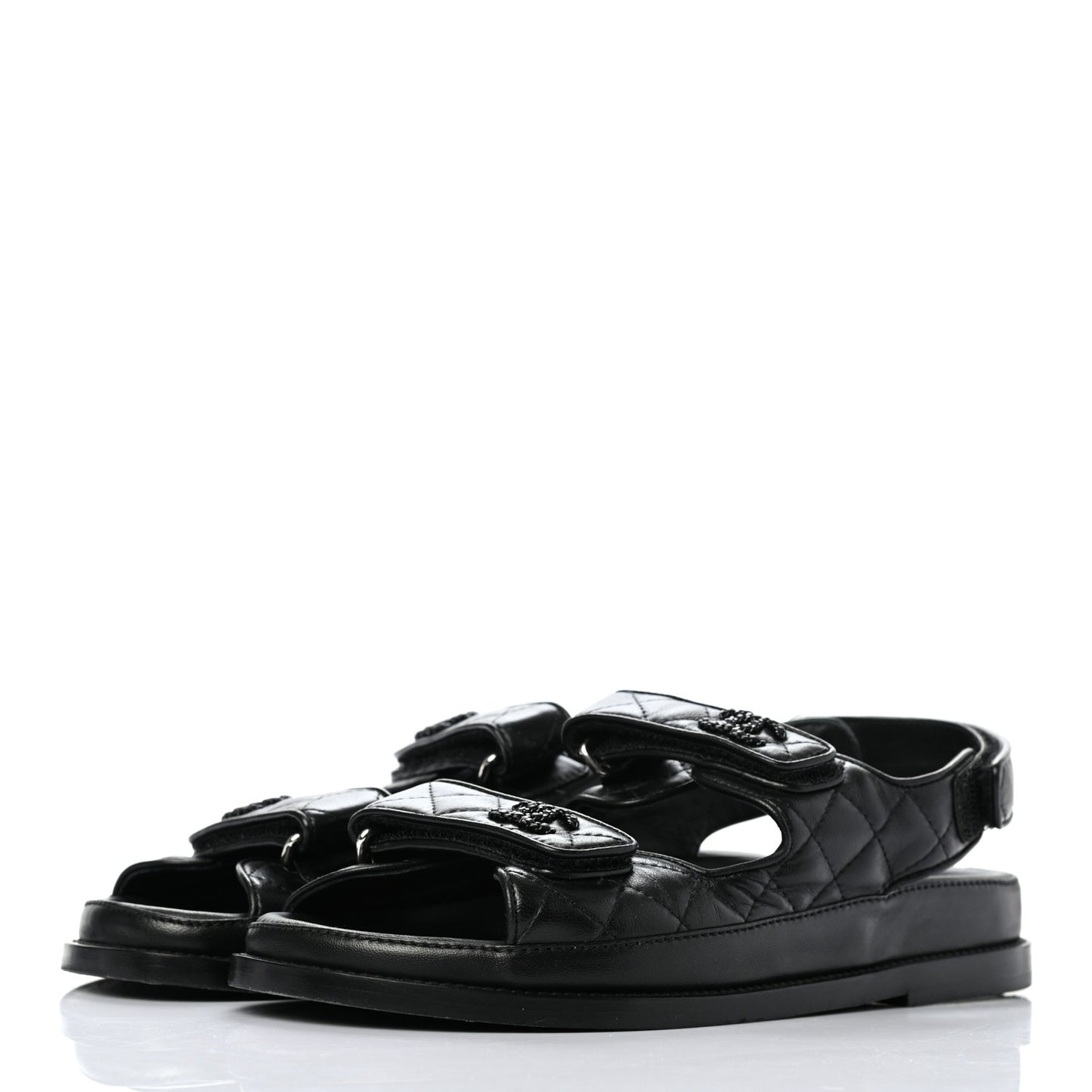 Lambskin Quilted Velcro Dad Sandals 37 So Black