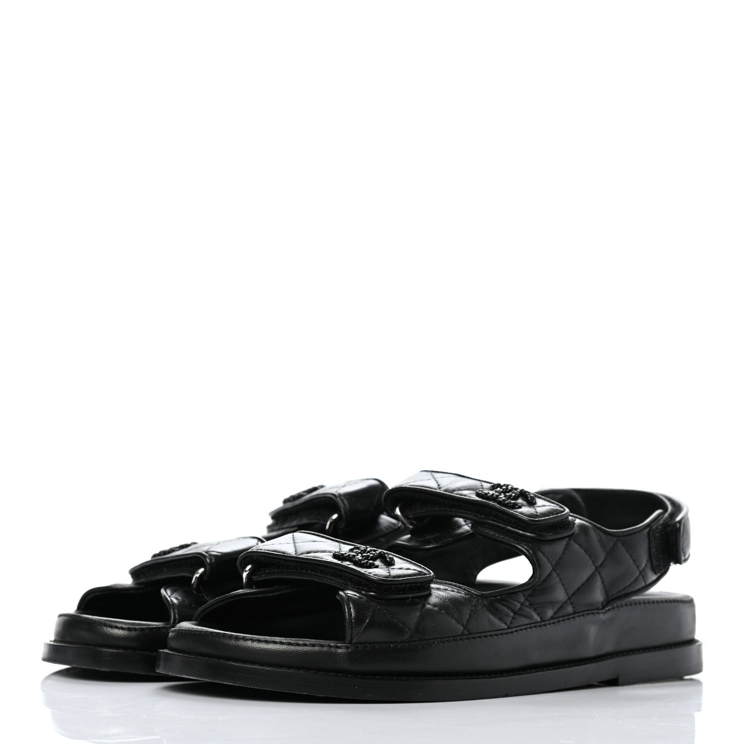 Chanel Lambskin Quilted Velcro Dad Sandals 37 So Black 3 of 10