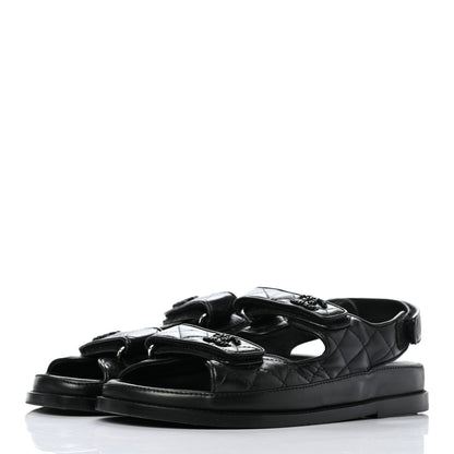 Chanel Lambskin Quilted Velcro Dad Sandals 37 So Black 3 of 10