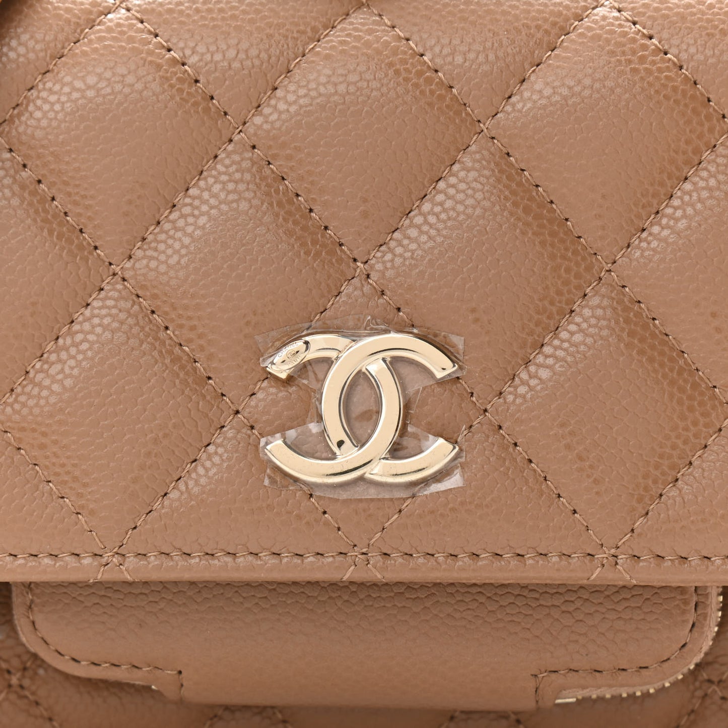 Caviar Quilted Business Affinity Clutch With Chain Flap Dark Beige