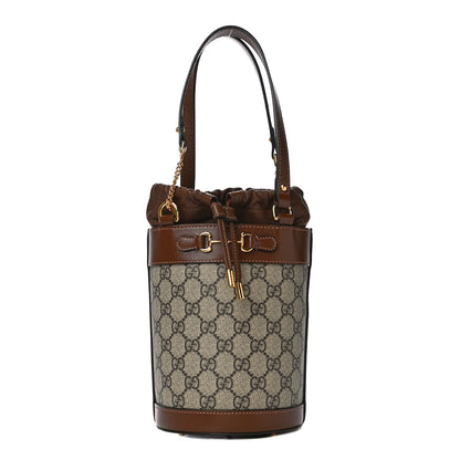 Gucci GG Supreme Monogram Azalea Sakai Calfskin Small Horsebit 1955 Drawstring Bucket Bag Beige Ebony Brown Sugar 1 of 11
