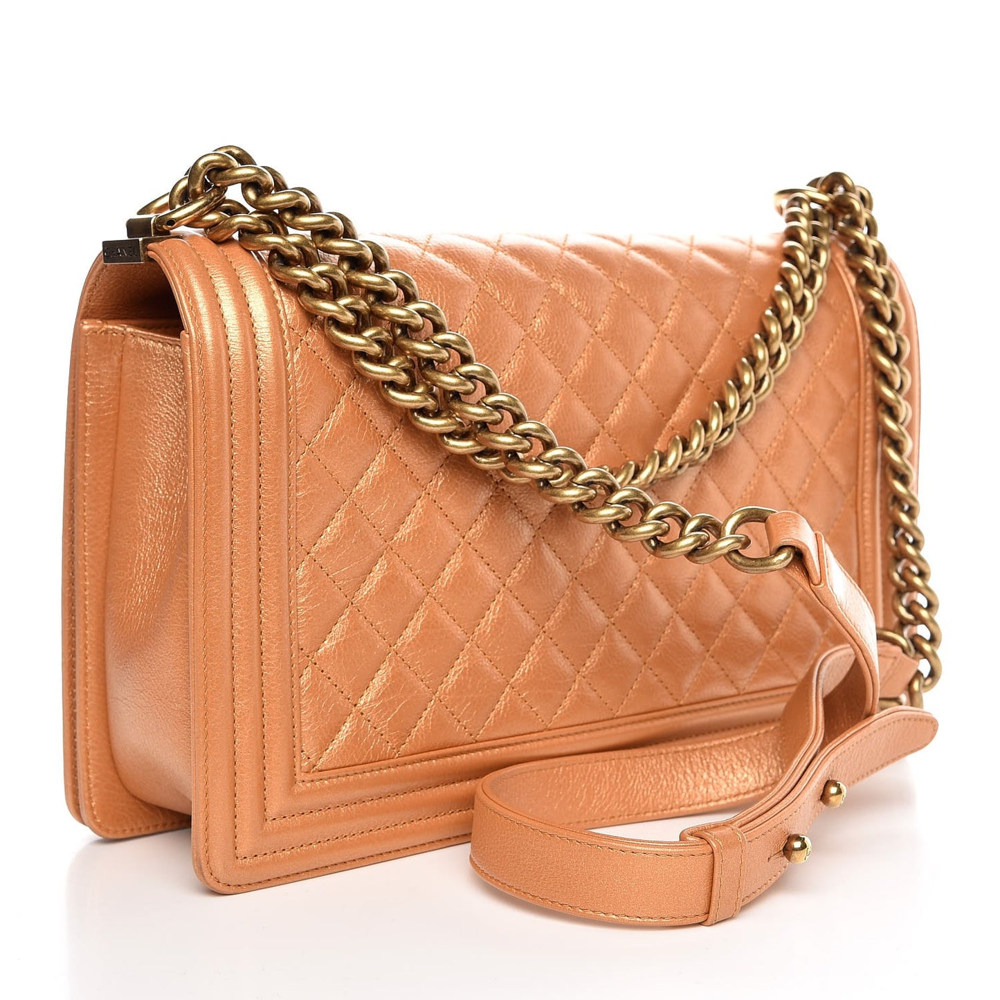 Metallic Calfskin Quilted New Medium Boy Flap Dark Gold