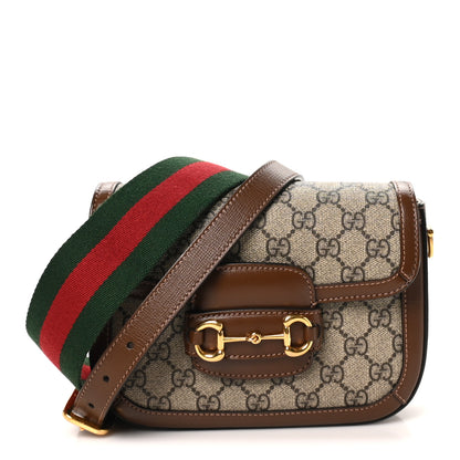 Gucci GG Supreme Monogram Azalea Calfskin Web Mini Horsebit 1955 Shoulder Bag Beige Ebony Brown Sugar 1 of 10