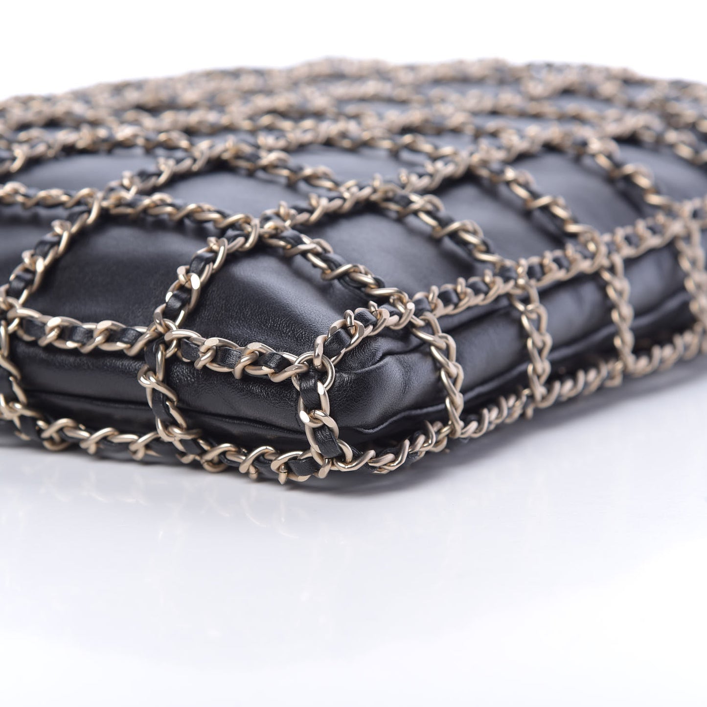 Lambskin Large Shopping Chain Tote Black