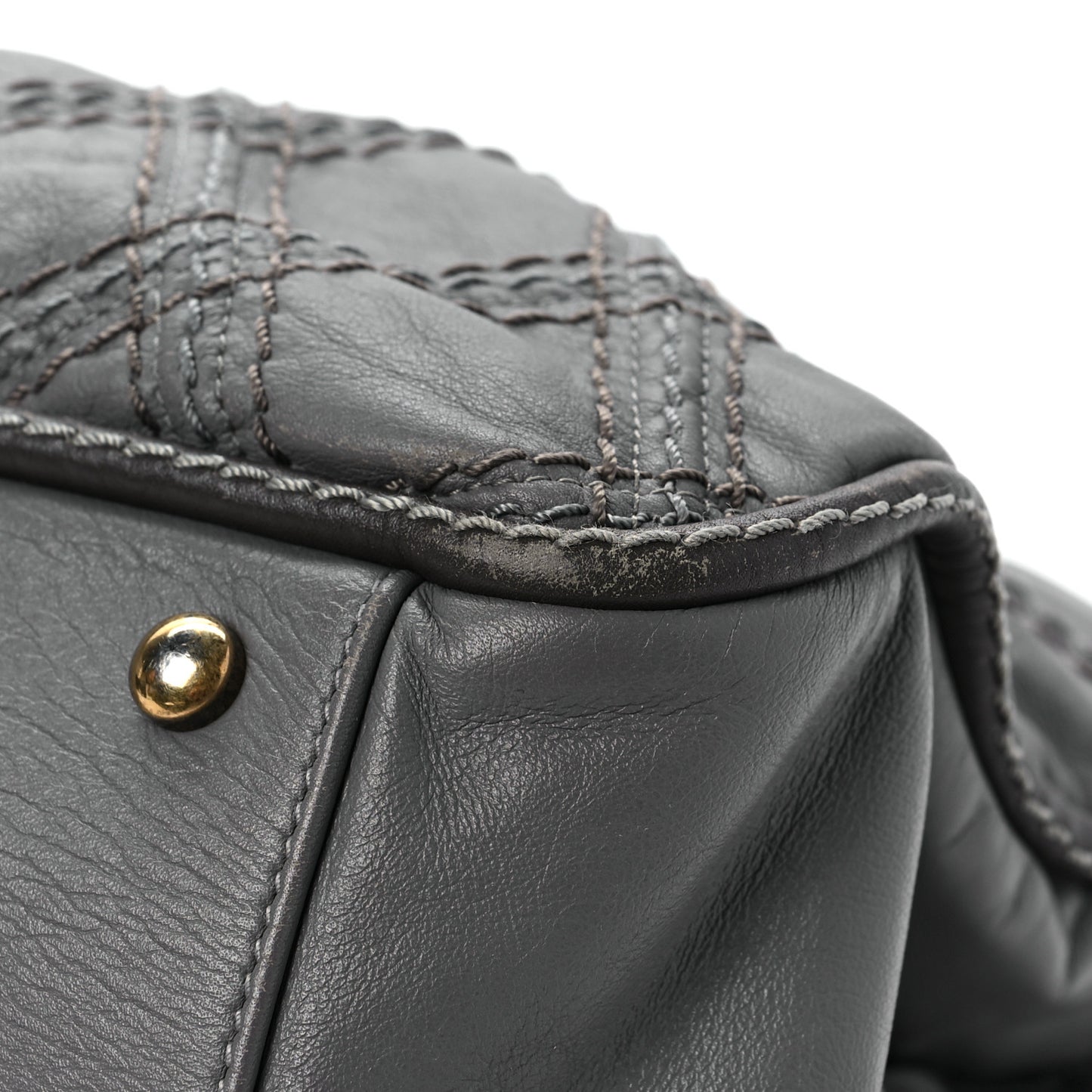 Calfskin Quilted Stitch Triptych Tote Grey
