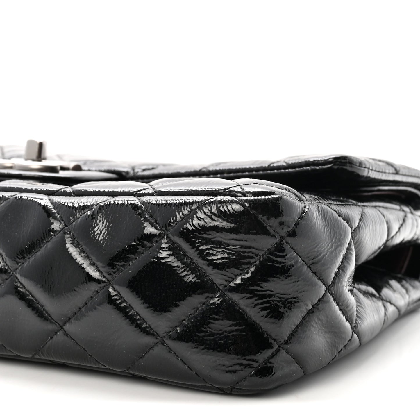 Crumpled Patent Quilted Medium Double Flap Black