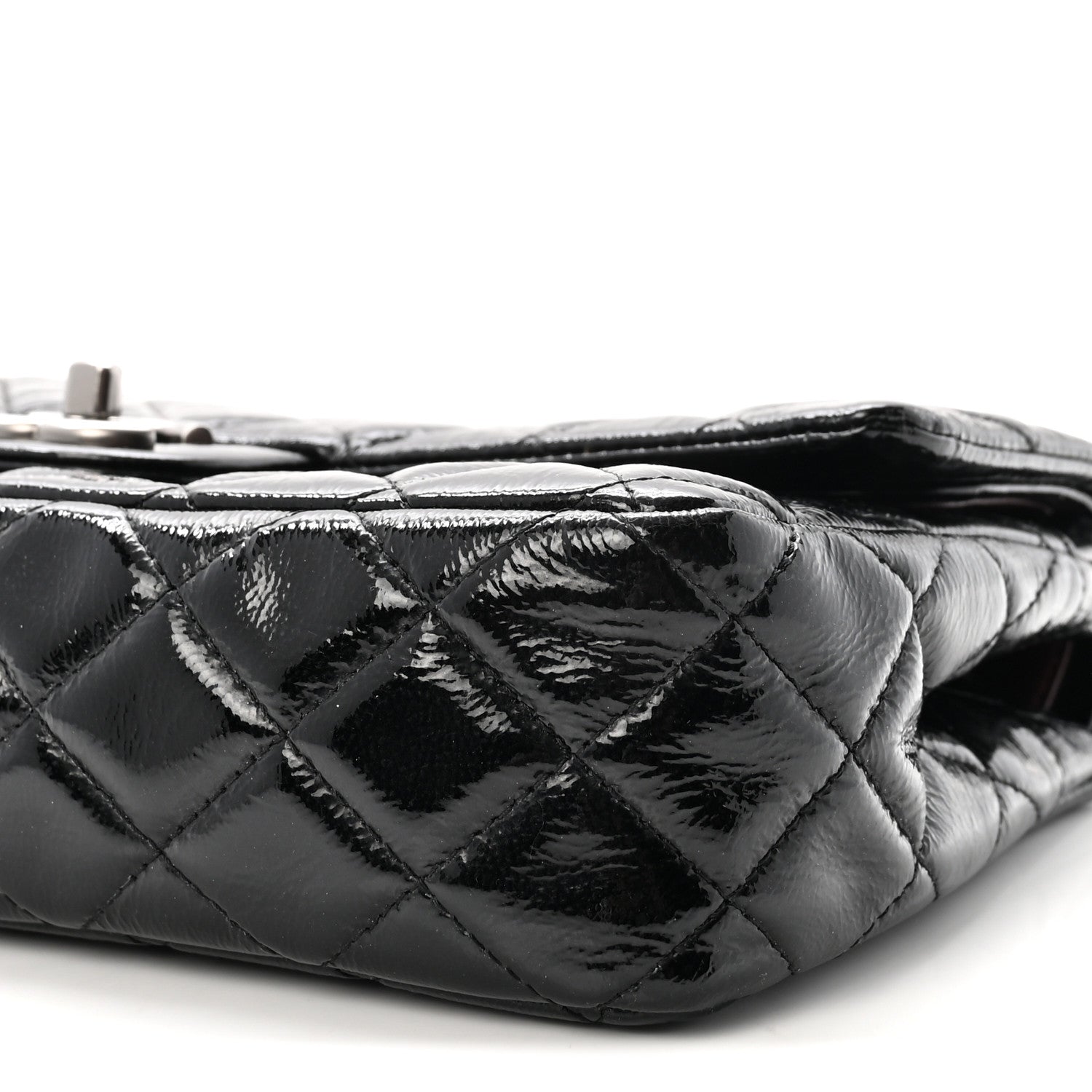 Chanel Crumpled Patent Quilted Medium Double Flap Black 10 of 11