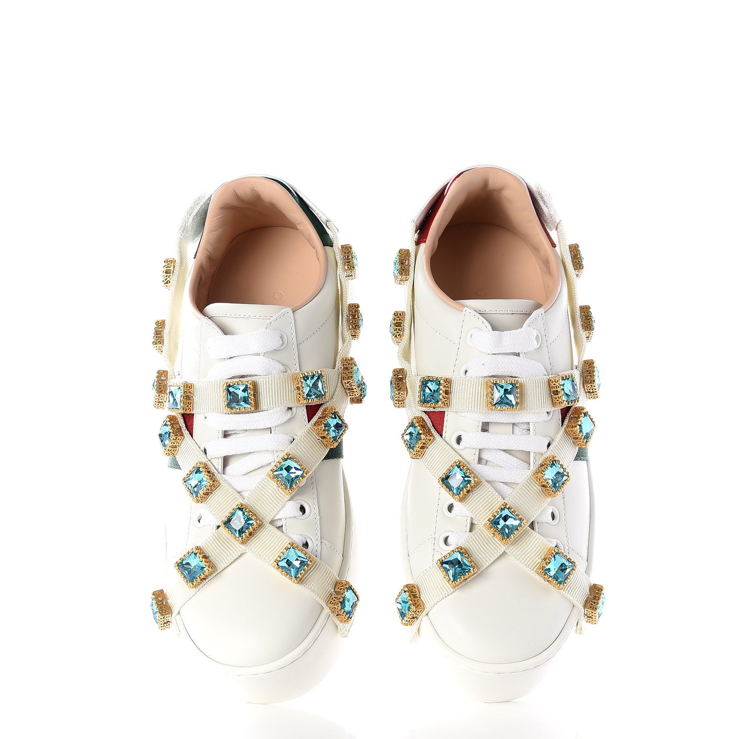Calfskin Removable Crystals Bee Embroidered Ace Platform Sneakers 36 White