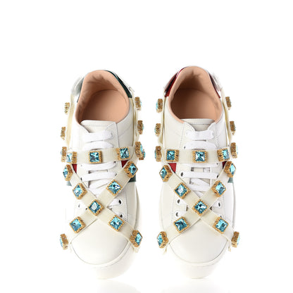 Gucci Calfskin Removable Crystals Bee Embroidered Ace Platform Sneakers 36 White 5 of 11