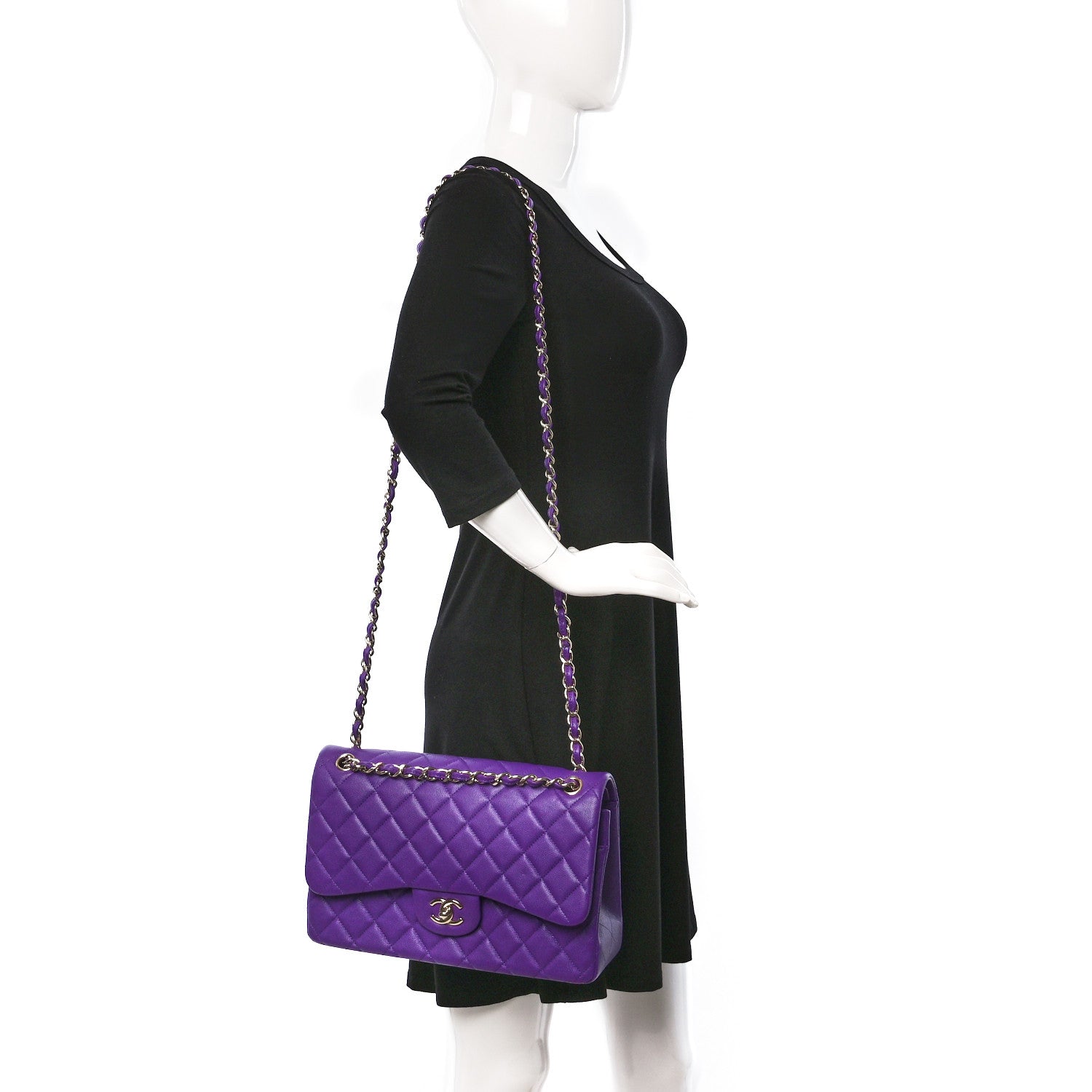 Chanel Caviar Quilted Jumbo Double Flap Dark Purple 2 of 12