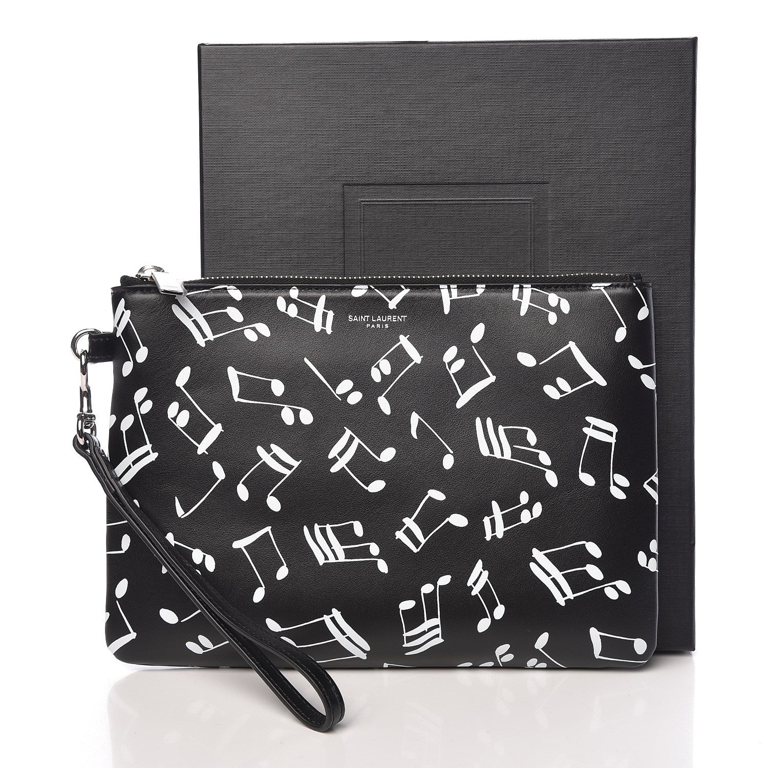 Saint Laurent Calfskin Musical Notes Zip Pouch Black 12 of 12