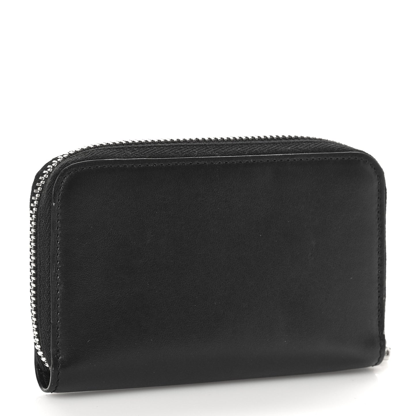Calfskin Debossed Logo Small Zip Around Wallet Black