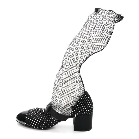 Mesh Crystal Patent CC Bow High Boots 40 Black