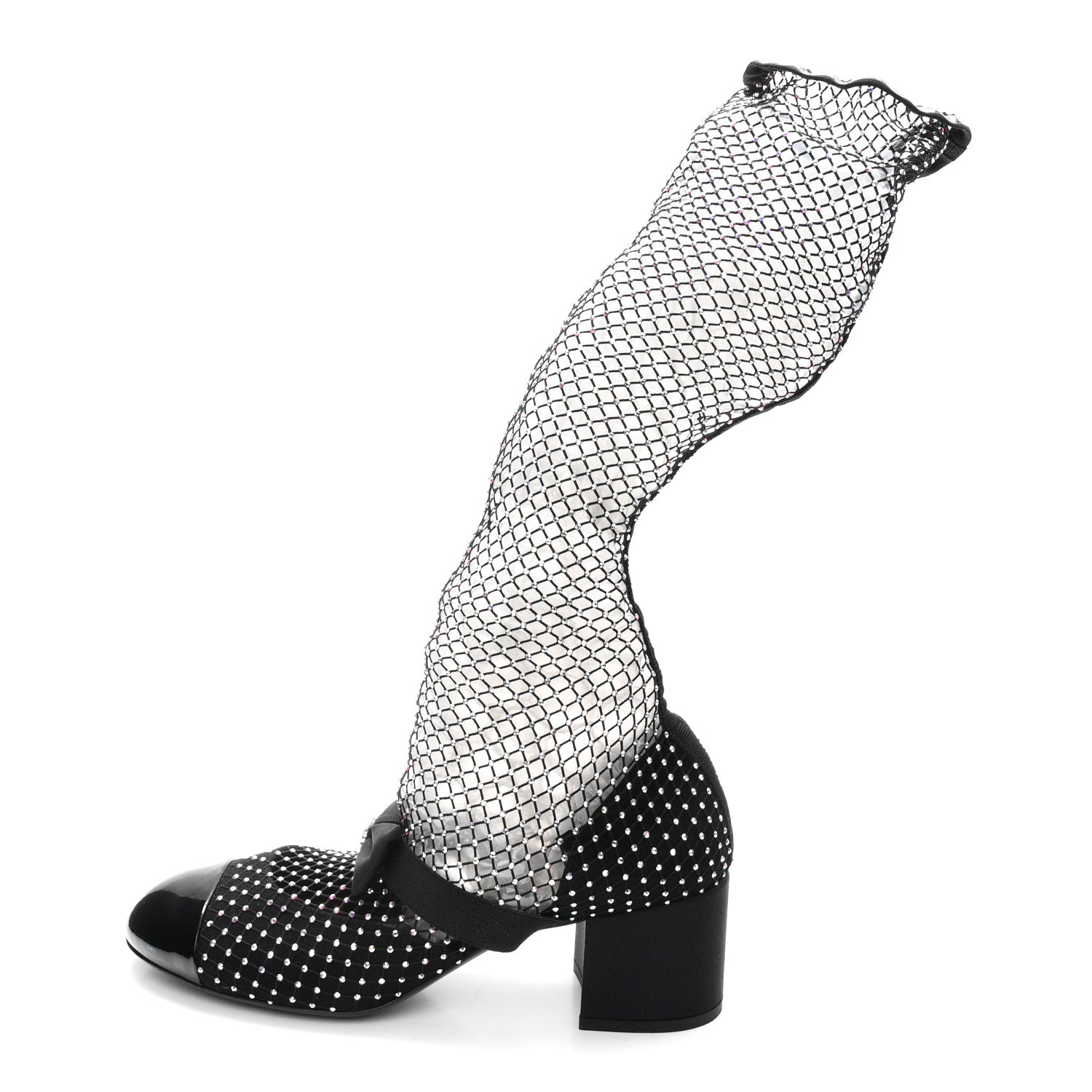 Chanel Mesh Crystal Patent CC Bow High Boots 40 Black 1 of 8