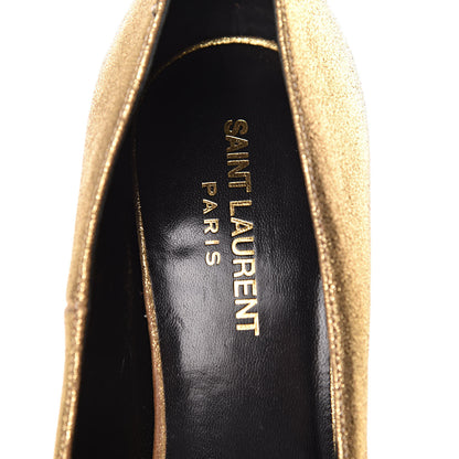 Saint Laurent Metallic Grained Calfskin Janis 105 D'Orsay Pumps 39.5 Black Gold 9 of 16