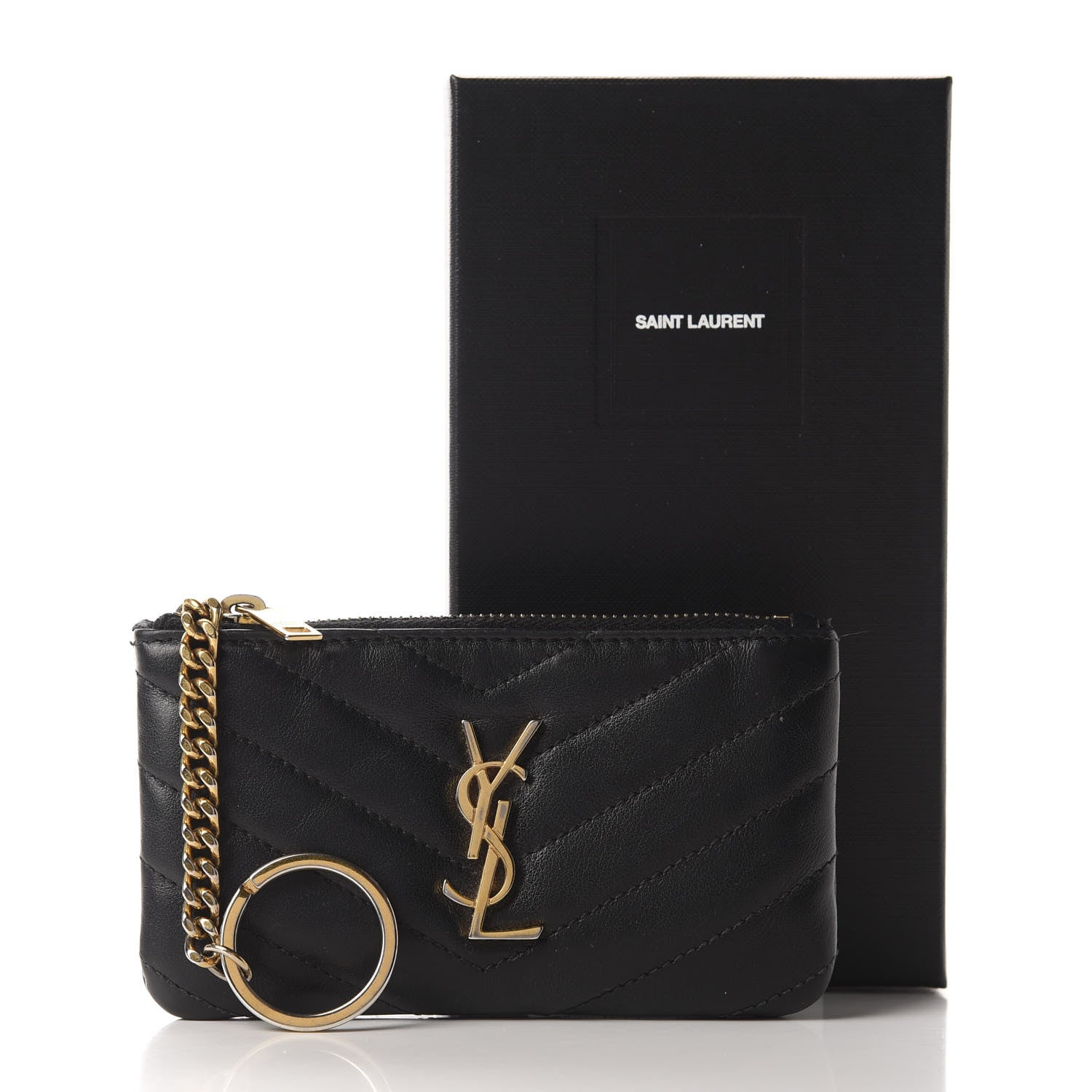 Saint Laurent Calfskin Matelasse Monogram Key Pouch Black 8 of 8