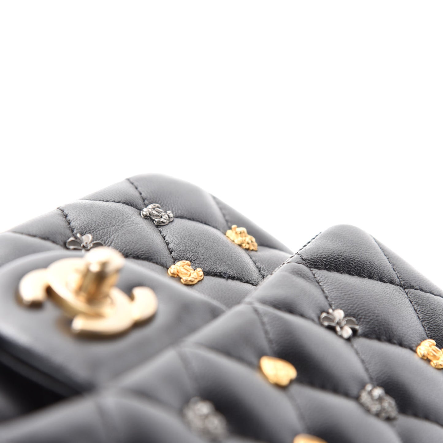 Lambskin Quilted Studded Mini Rectangular Flap Black