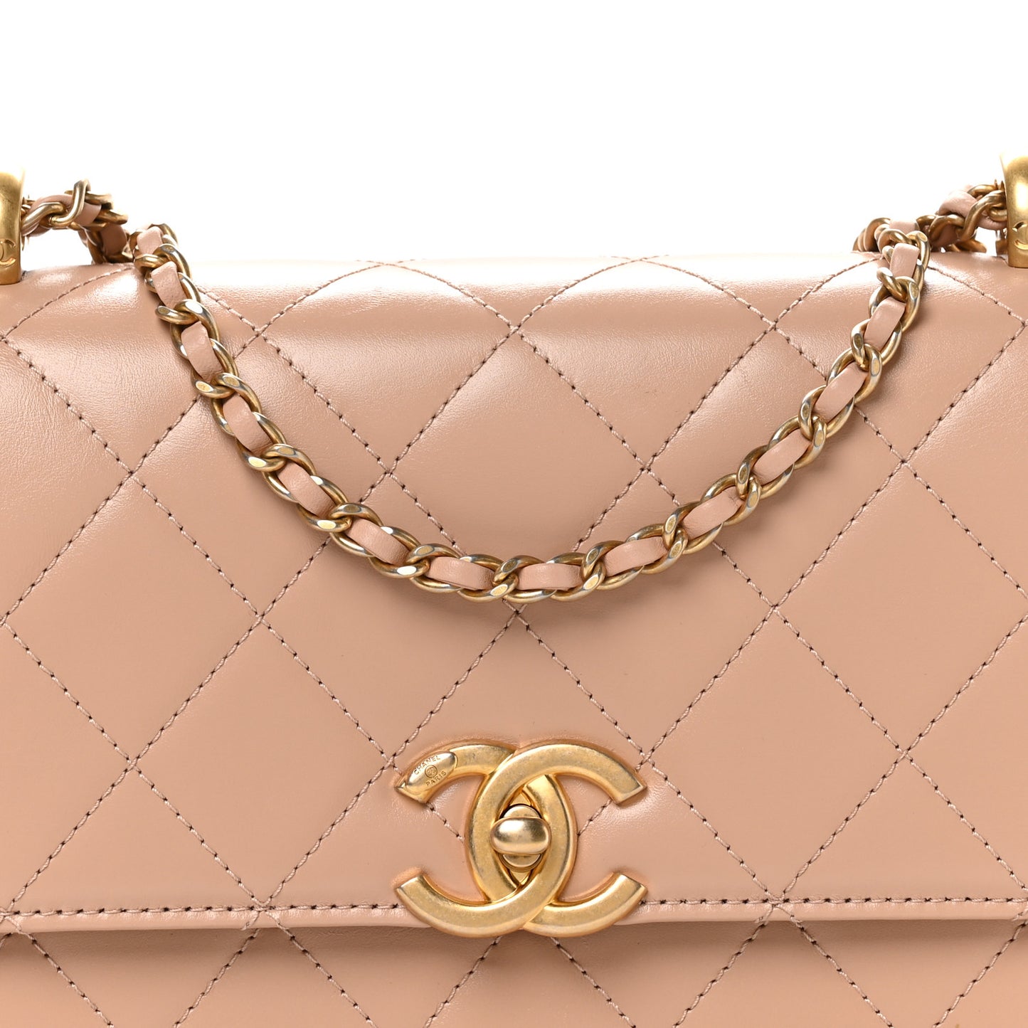Calfskin Quilted Perfect Fit Flap Beige