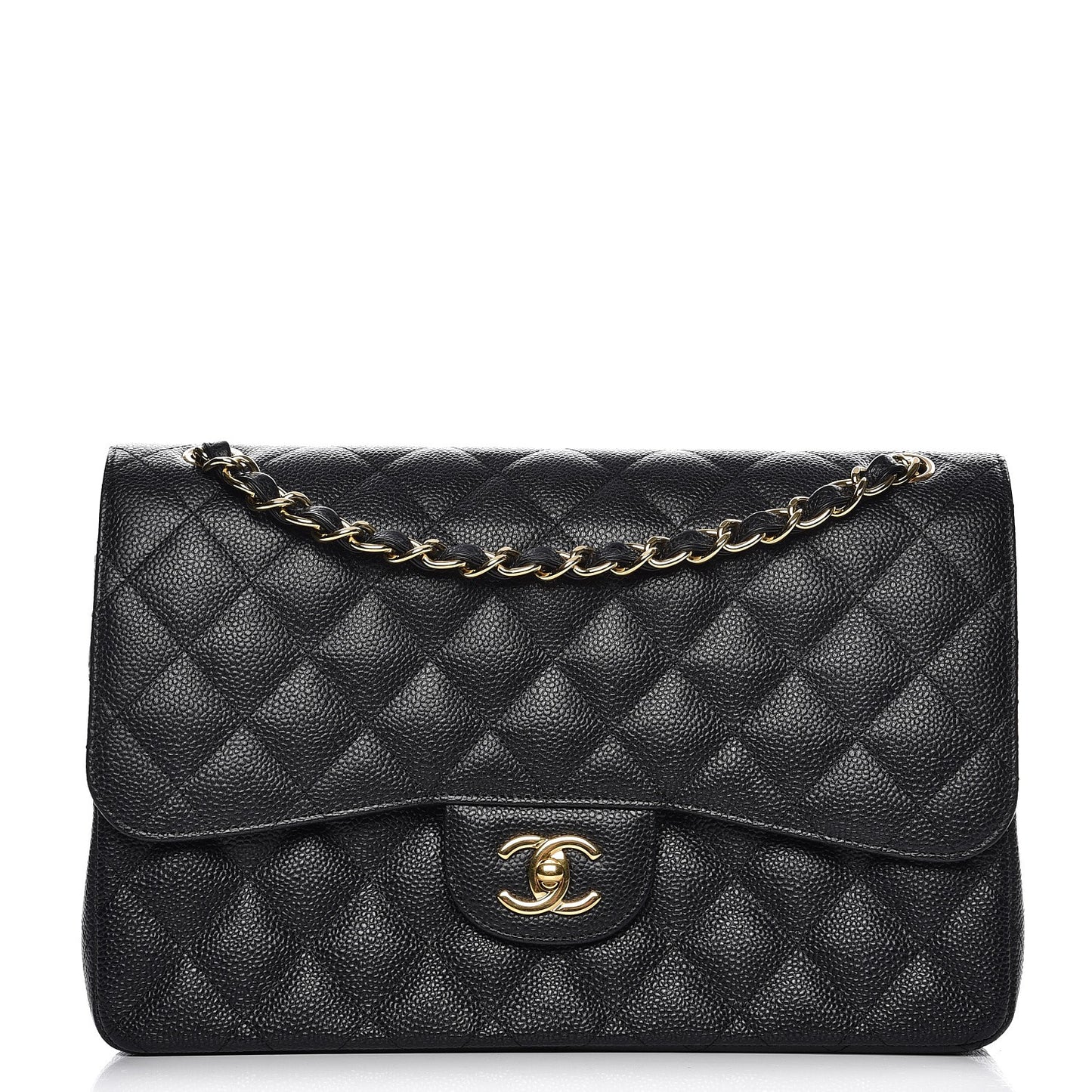 Caviar Quilted Jumbo Double Flap Black