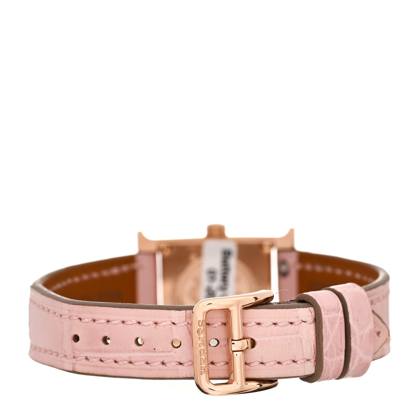 18K Rose Gold Alligator Diamond Bezel Rose Opal 17.2mm Heure H Hour Quartz Watch Rose Pale