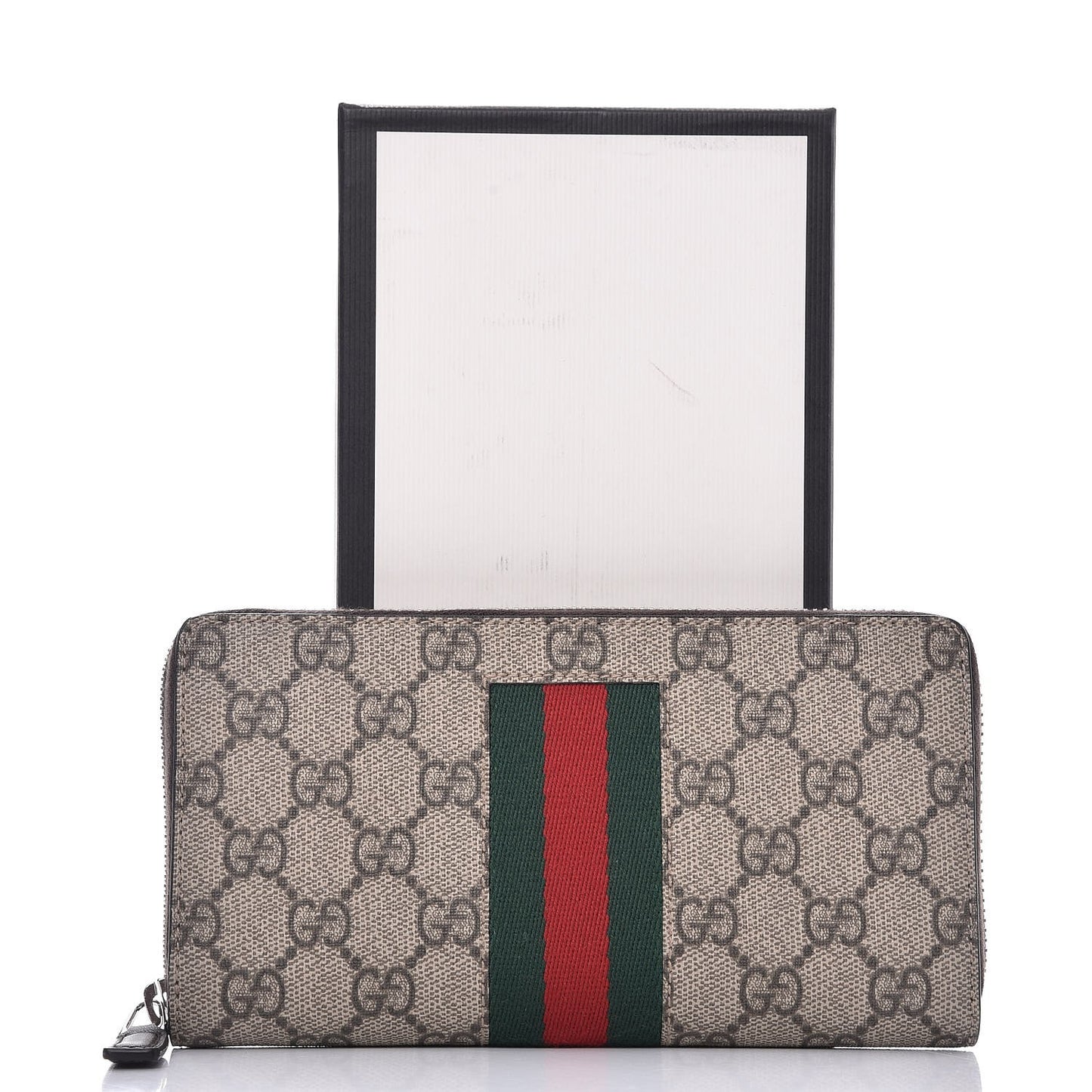 GG Supreme Monogram Web Zip Around Wallet Beige Cocoa