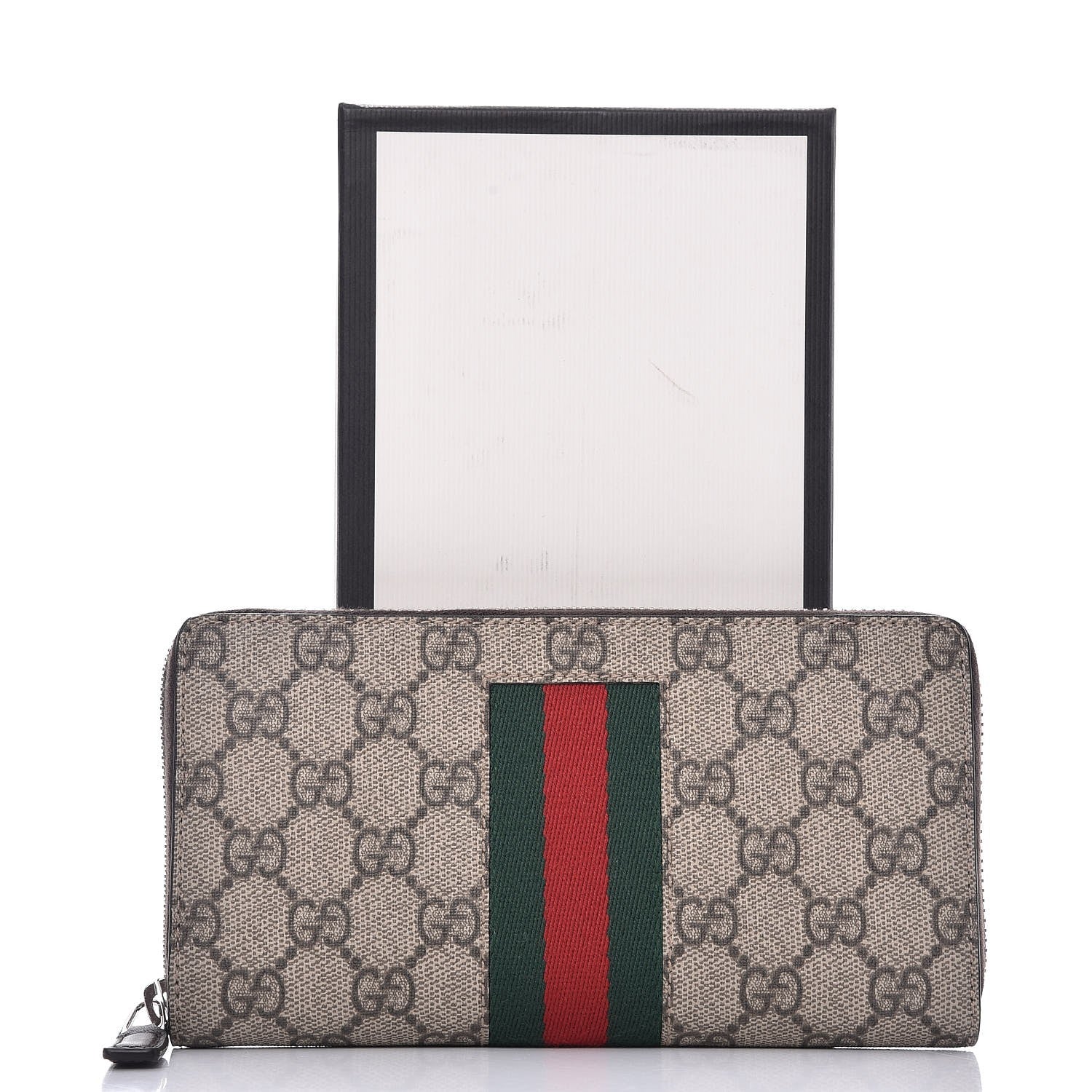 Gucci GG Supreme Monogram Web Zip Around Wallet Beige Cocoa 8 of 8