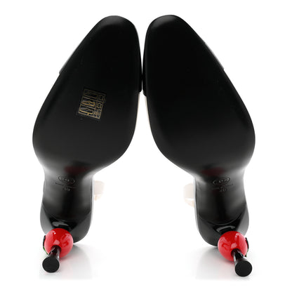 Chanel Lambskin Patent Calfskin Cap Toe CC Apple Slingback Pumps 40 White Black 6 of 10