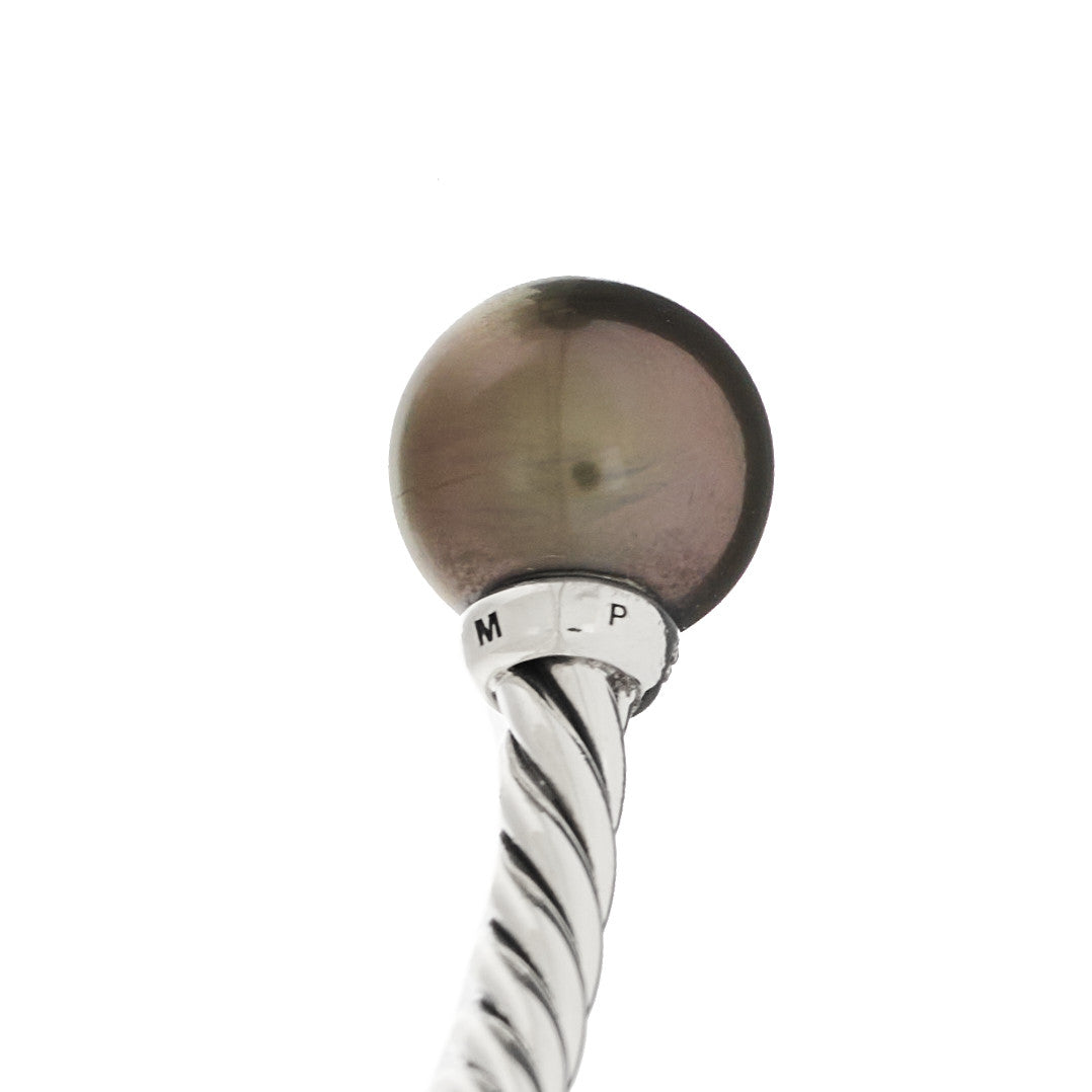 David Yurman Sterling Silver Diamond Tahitian Pearl 9.5-10mm Solari Bracelet 3 of 4