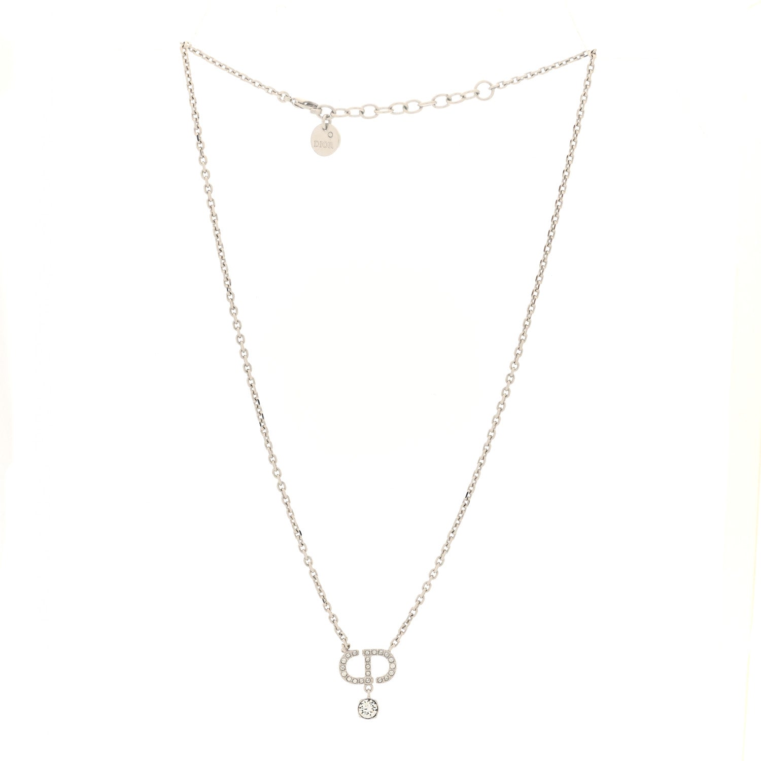 Christian Dior Crystal CD Pendant Necklace Silver 3 of 5